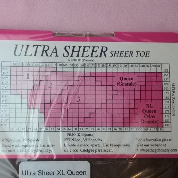 On the Go! Hosiery Sheer Toe Ultra Sheer XL Queen Coffee Color Pantyhose - Picture 3 of 3